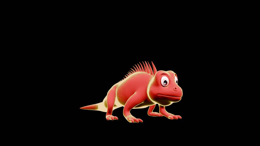 3D iguana jump animation in cartoon toon shaded style perspective view