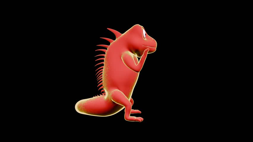 3D iguana standing animation in cartoon toon shaded style side profile view