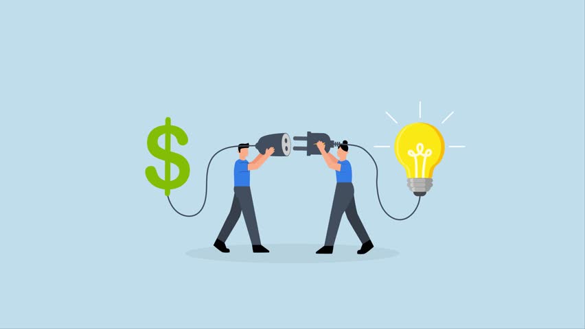 Financial support for startup and entrepreneur company, 4k animation of Businessman and businesswoman link a lightbulb and dollar sign