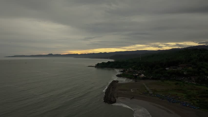 Aerial View of Coastal Landscape at Sunset