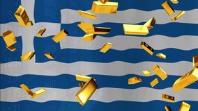 Gold bars, Greek flags, economic data. Illustrating the fluctuations and trading of gold in Greece and the world. - Powered by Shutterstock - Get 15% off with code: PIKWIZARD15