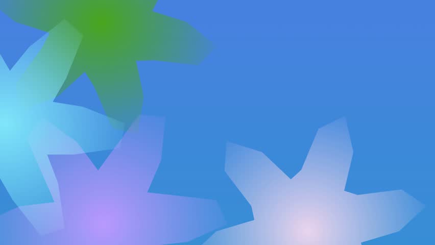 A blue background with three overlapping, gradient-colored star shapes in pastel colors, creating a soft, abstract design.   