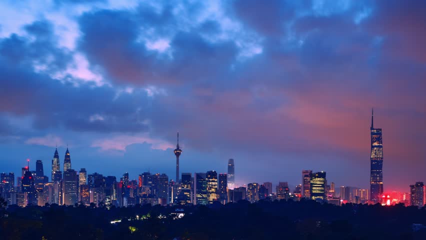 Wide angle view of beautiful Kuala Lumpur Cityscape during sunrise time lapse.