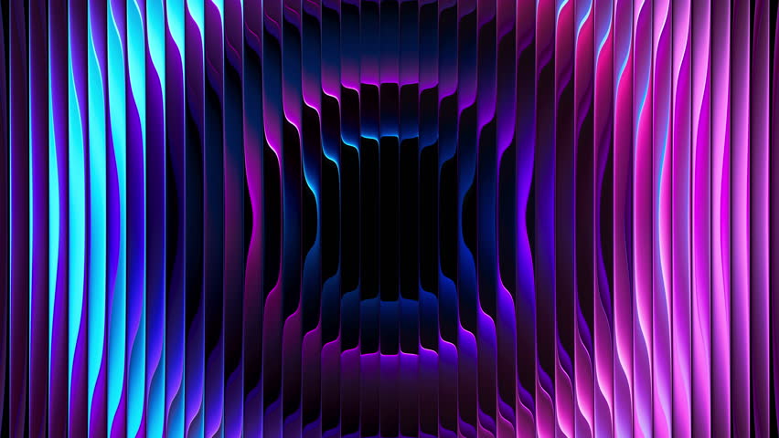 Circular neon gradient moves expanding and contracting behind ribbed glass creates dynamic illusion of depth and motion. Pulsating concentric gradient shifting rings for creative visuals, innovation concepts, smartphone wallpapers, branding and digital design. Radiant circular waves of neon gradient light pulse behind segmented ribbed glass. Dynamic concentric rings in vivid neon colors expand and contract through reeded glass. Seamless loop. 4K video