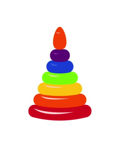 Rainbow pyramid toy stacking rings against a white background