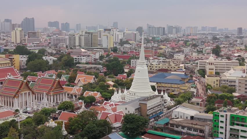 Aerial View of Wat Prayurawongsawat Worawihan Temple in Bangkok