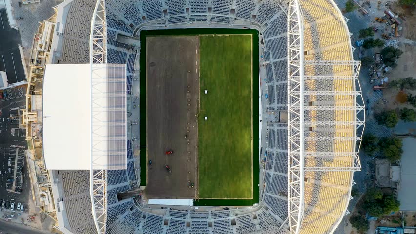 Aerial Top-down Time-lapse of Bloomfield Football Stadium, Tel Aviv, Israel