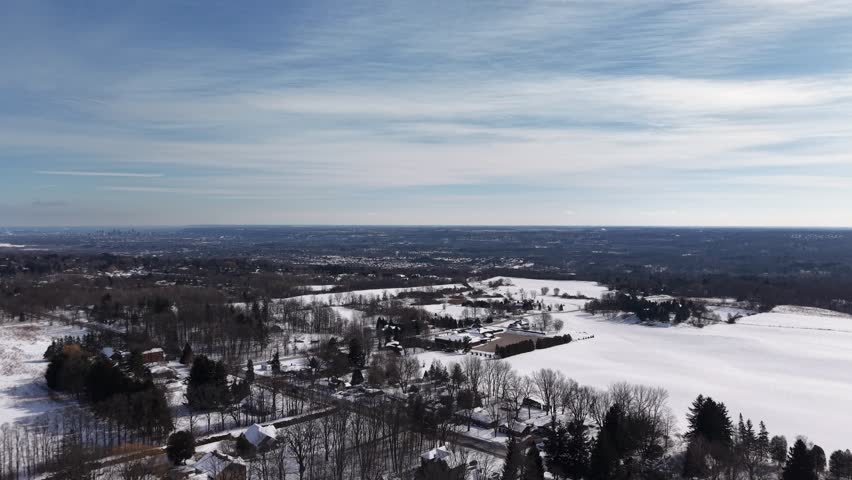 Aerial Drone Footage of Commercial Greenhouses in Winter - Ontario, Canada Agriculture and Farming Industry