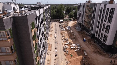 Drone Circling New Apartment Building Construction