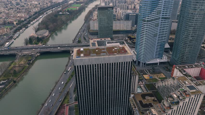 Drone Footage of La Défense Skyline in Paris, France – Modern Business District