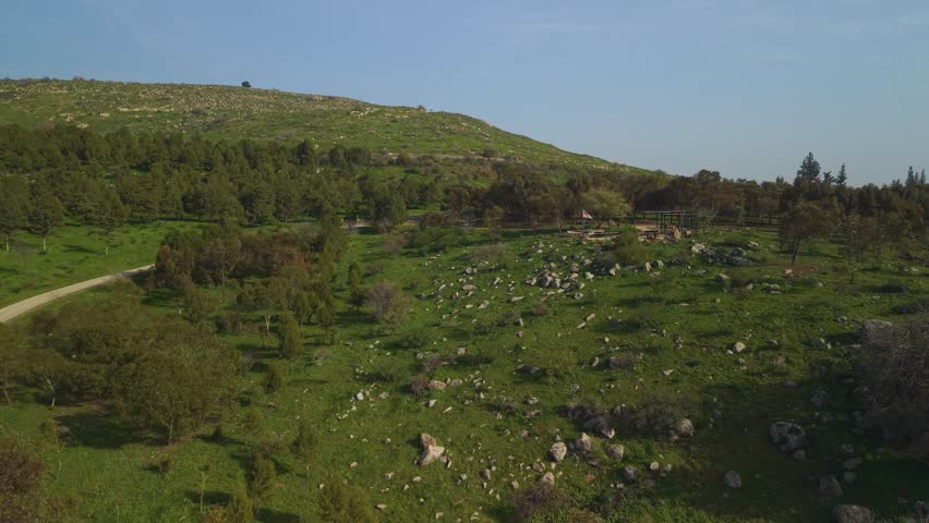 The rugged Southern Golan Heights in Israel are viewed from the scenic Sea of Galilee panoramic lookout