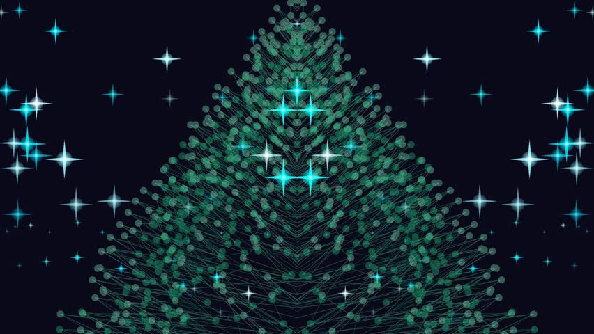 Animated Christmas tree with glowing lights and stars