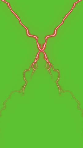 Vertical red lightning, animated electric thunder strike element vfx graphic isolated on transparent background