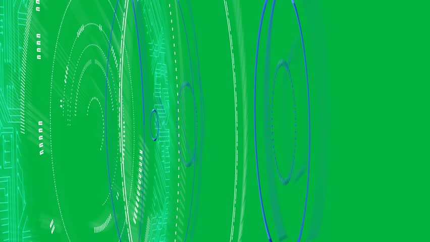 Animation of multiple blue and pale blue circles spinning and loading with data processing on white background