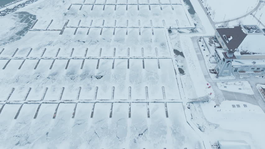 Icy Bronte Harbour in winter, peaceful and still by Lake Ontario