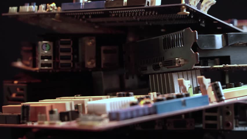 Old Computer Motherboards and Parts, Electronic Waste Close Up