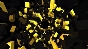 Seamless 4K procedural VJ loop of a brutalist monolith tunnel descending in 3D space with obsidian and gold lighting. Perfect for Resolume, EDM stage visuals, projection mapping, and tech events. - Powered by Shutterstock - Get 15% off with code: PIKWIZARD15