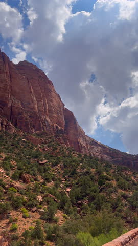 Orange tall rock formations at Zion National Park in Utah USA