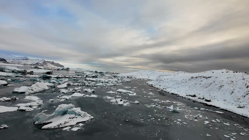 Aerial view of icebergs at Jokulsarlon, Iceland.