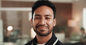 Happy, professional and face of businessman in office with confidence for coding career. Laugh, opportunity and portrait of male web developer with pride for programming job development at agency. - Powered by Shutterstock - Get 15% off with code: PIKWIZARD15