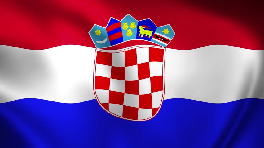 Croatia national flag with coat of arms waving. High definition 3D animation with vibrant tricolour for easy background keying.