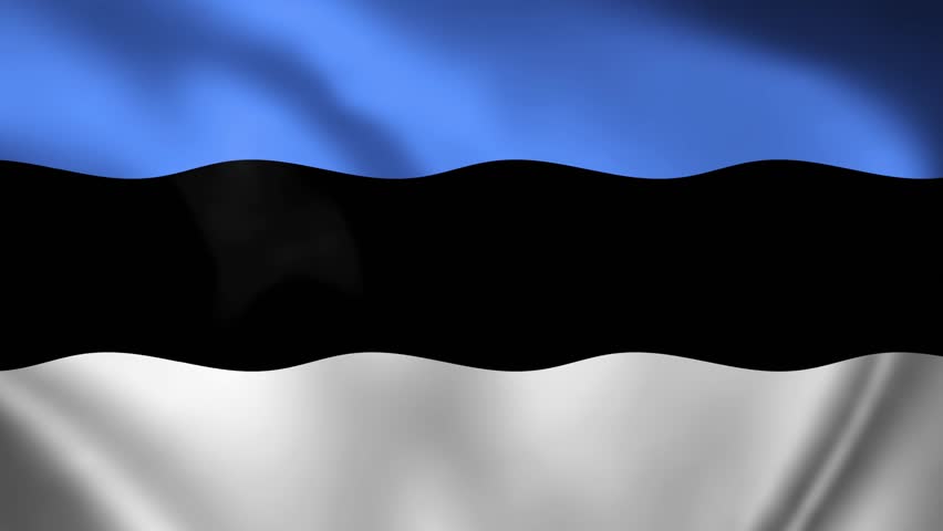 Estonia blue, black, and white tricolour flag waving in 3D. High quality cloth simulation for professional video background use.