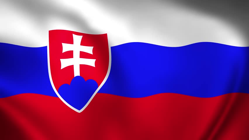 Slovakia flag with the national coat of arms on tricolour bands. Detailed emblem for easy and professional background removal.