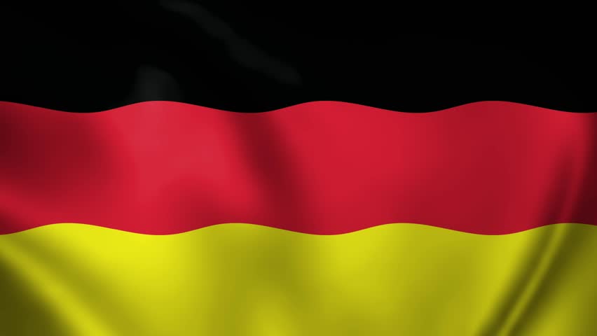 Germany national flag with black red and gold horizontal bands waving. Realistic 3D motion loop for European patriotic celebration backgrounds.
