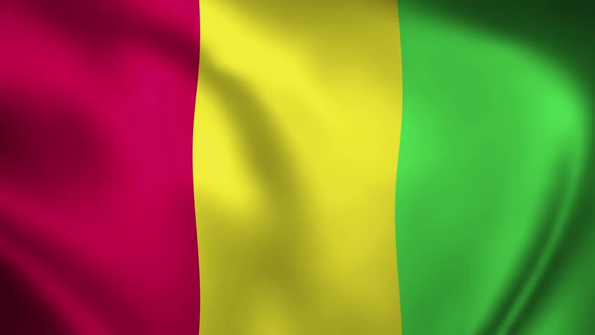 Guinea national flag with red yellow and green vertical bands waving. Realistic 3D cloth motion for West African patriotic backgrounds.
