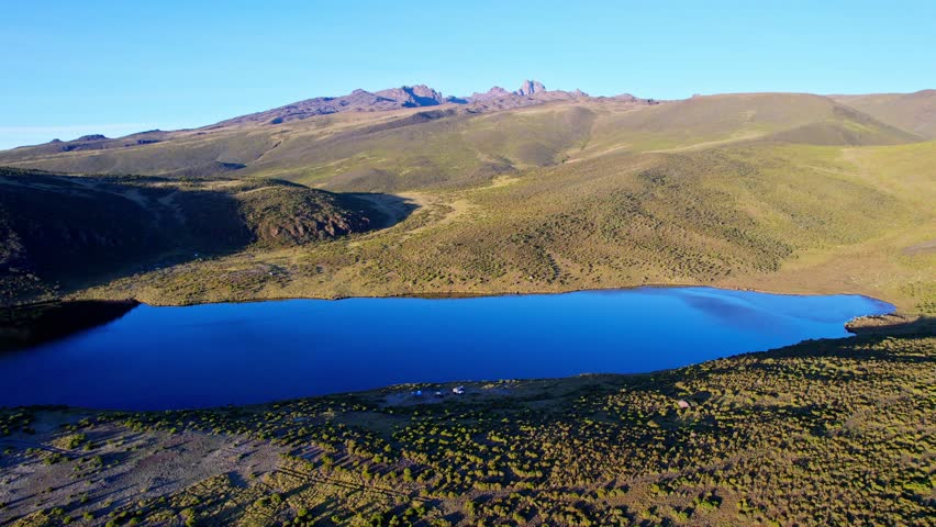 Aerial view of Lake Ellis, Mt Kenya, Kenya.