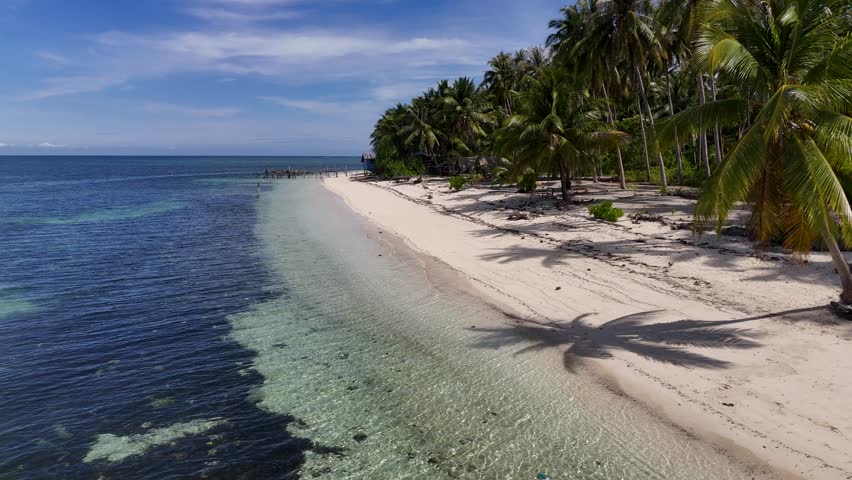 Drone Aerial View of Norma Beach in a Tropical Island in Balabac, Philippines Surrounded by Turquoise Waters