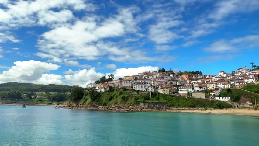 Panoramic view of the beautiful tourist town of Lastres, Principality of Asturias, Spain.