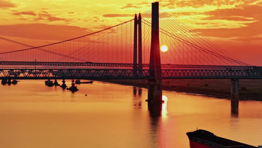 modern cable-stayed bridge on dongting lake,yueyang,China
