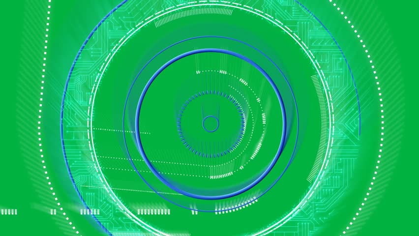 Animation of multiple blue and pale blue circles spinning and loading with data processing on white background