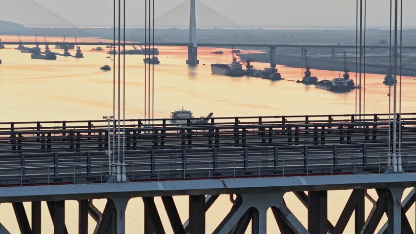 modern cable-stayed bridge on dongting lake,yueyang,China