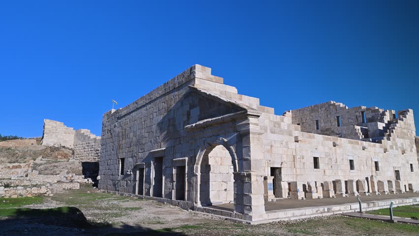 Restored ruins of the ancient Lycian League parliament building, the Bouleuterion, in the archeological site of Patara, Turkey
