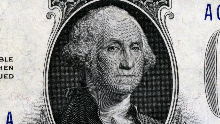 One Dollar and crumpled portrait George Washington on USA money banknote.