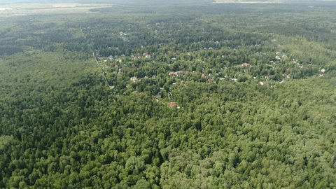 High Altitude Drone Flight over Forest Village