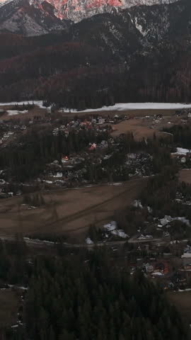 Snow Capped Peaks Of Polish And Slovak Tatra Mountains - Drone Vertical Shot