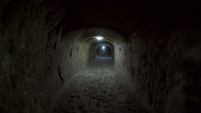 Cinematic shot of historic underground city in Cappadocia, Turkey