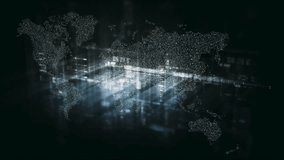 Global data network world map with matrix style grid, glowing HUD interface and streaming light trails, futuristic internet, IoT connectivity and digital simulation background - Powered by Shutterstock - Get 15% off with code: PIKWIZARD15
