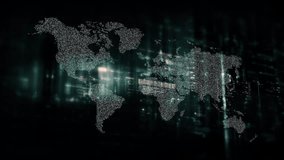 Global data network world map with matrix style grid, glowing HUD interface and streaming light trails, futuristic internet, IoT connectivity and digital simulation background - Powered by Shutterstock - Get 15% off with code: PIKWIZARD15