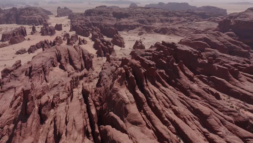 Mountains in the Sahara Desert, Aerial Drone View of Red Rocks in the Dunes
