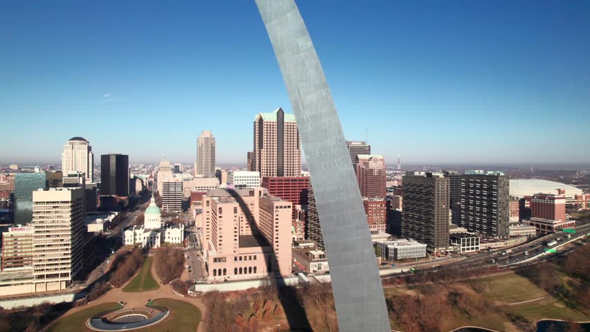 Close-up aerial of St. Louis Arch, 4K