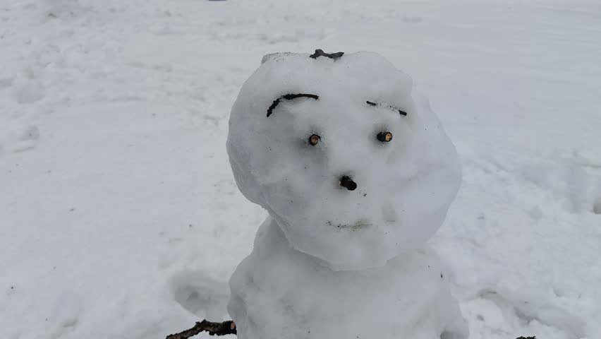 Small Handmade Snowman with Twig Face Details — Winter Fun Background