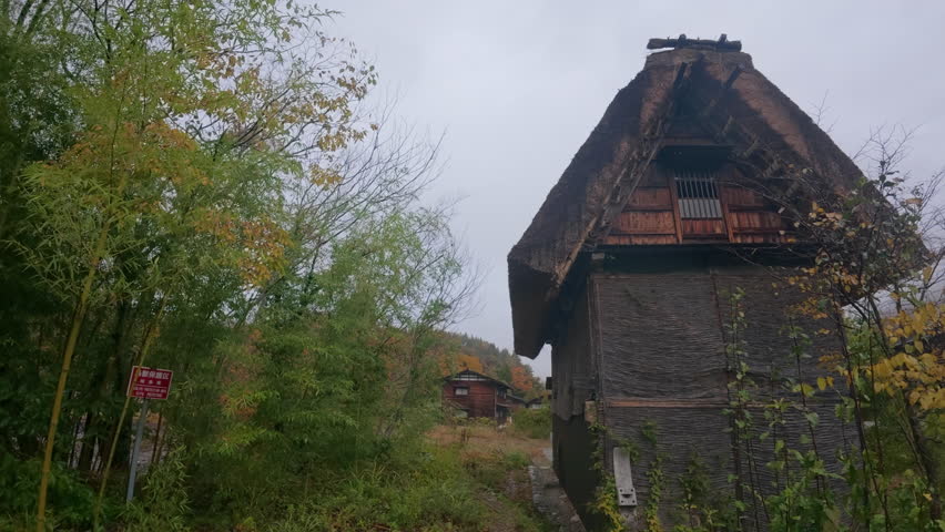 Traditional Japanese farmhouse with a thatched roof in the historic village of Shirakawa-go