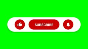A dynamic motion graphic shows a cursor arrow moving across a bright green screen. The cursor first hovers over a red 'SUBSCRIBE' button and clicks it, causing it to turn gray and display. - Powered by Shutterstock - Get 15% off with code: PIKWIZARD15