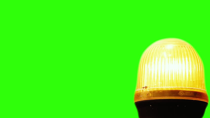 Flashing Amber Warning Beacon on Green Screen, Emergency Signal Light Blinking  