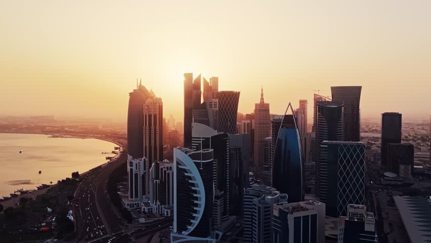 Qatar, Doha skyline at Sunset time view
