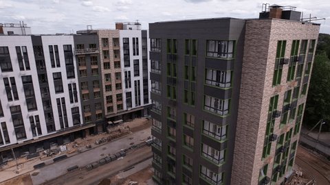 Drone Circling around Residential Building under Construction